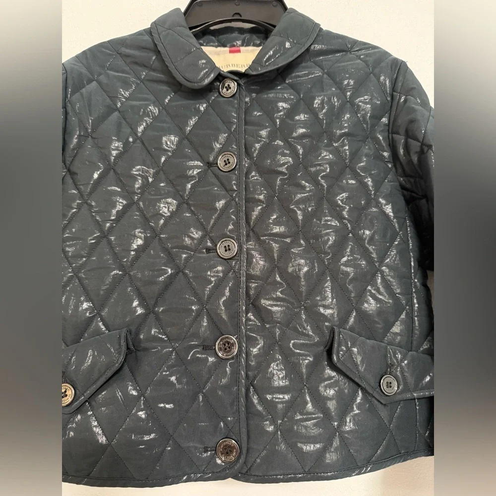 Burberry London Girls Navy Quilted Jacket Size 14Y Nova Check Lined Coat